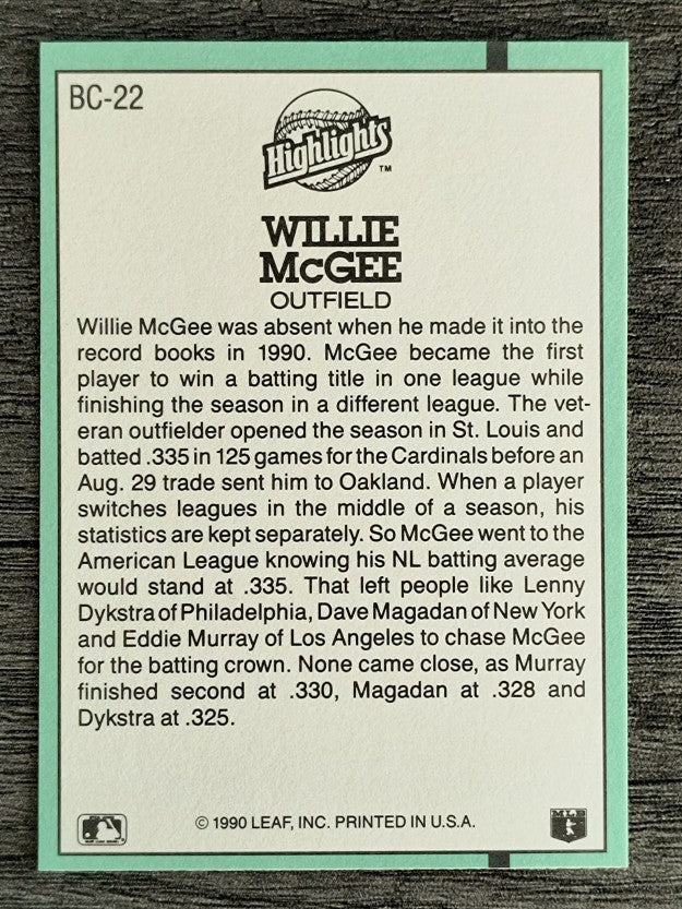 1991 Donruss Bonus Cards #BC22 Willie McGee
