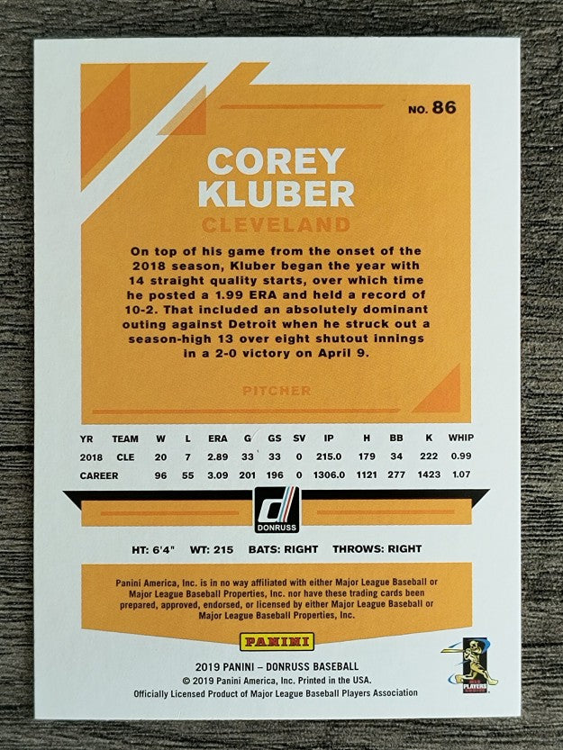 2019 Donruss #86 Corey Kluber