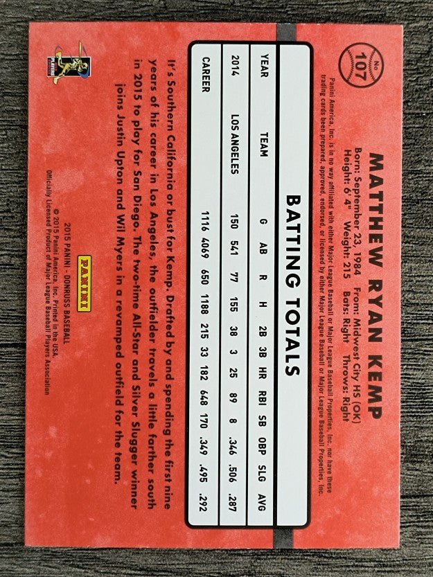 2015 Donruss #107 Matt Kemp