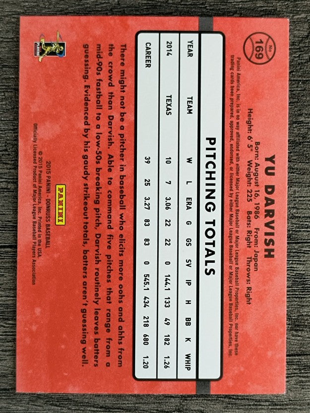 2015 Donruss #169 Yu Darvish