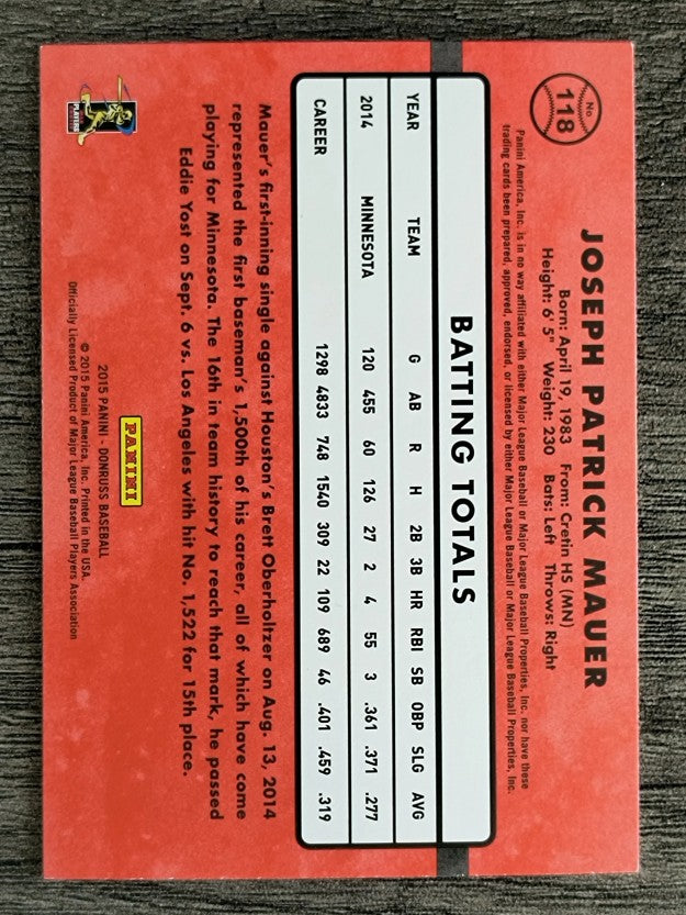 2015 Donruss #118 Joe Mauer