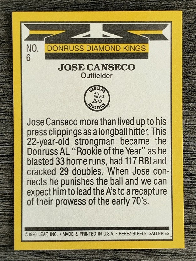 1987 Donruss #6 Jose Canseco DK