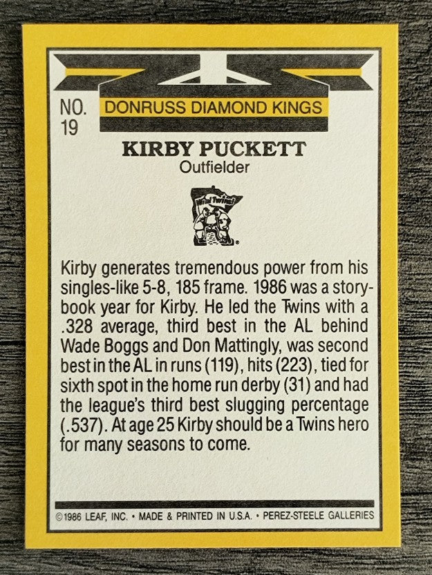 1987 Donruss #19 Kirby Puckett DK