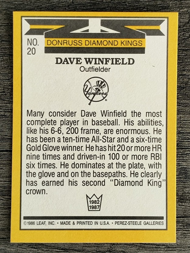1987 Donruss #20 Dave Winfield DK