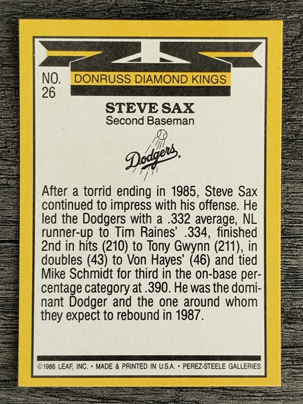 1987 Donruss #26 Steve Sax DK