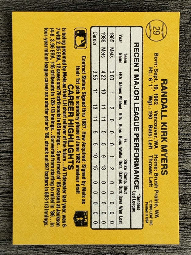 1987 Donruss #29 Randy Myers RC