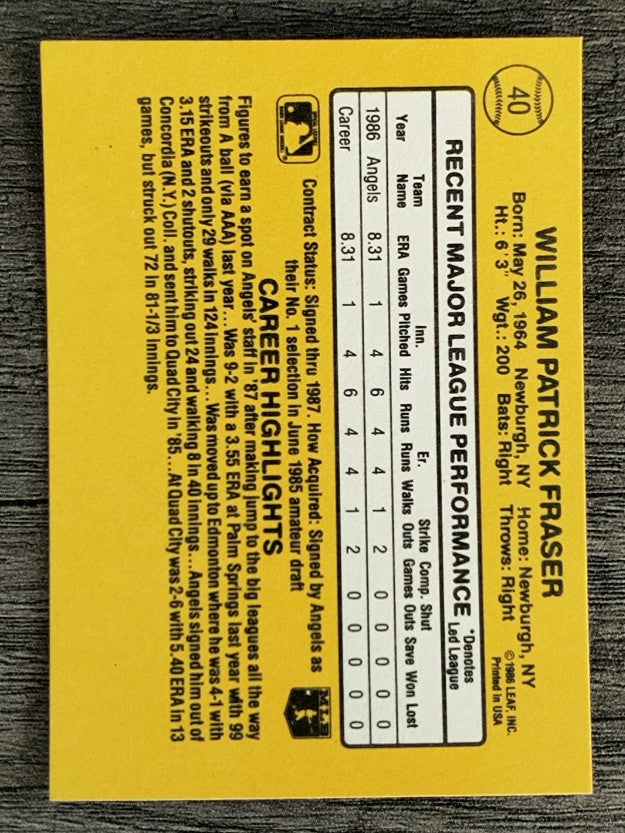 1987 Donruss #40 Willie Fraser RC