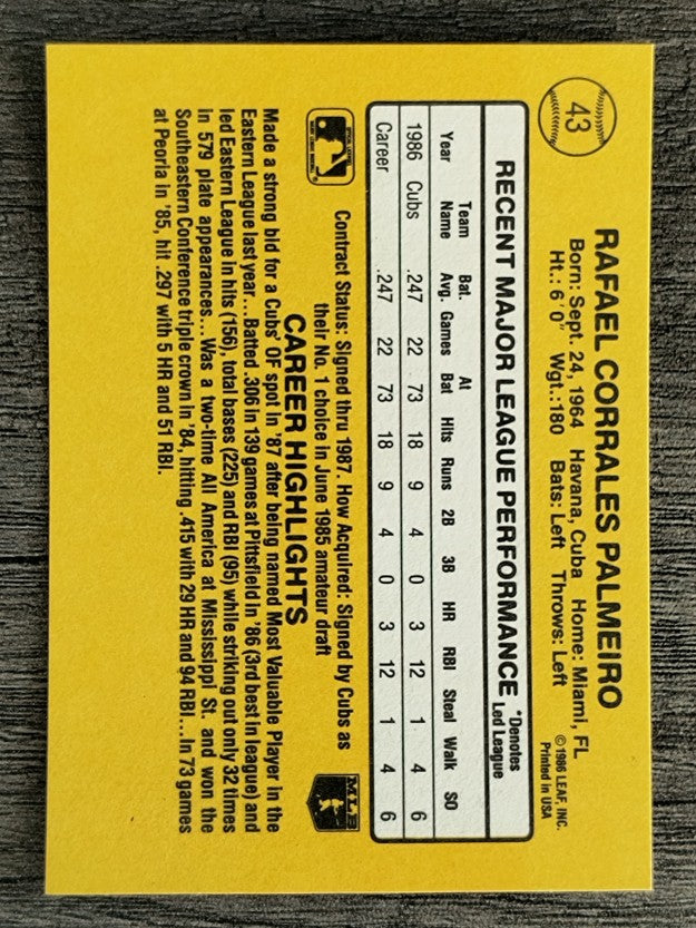 1987 Donruss #43 Rafael Palmeiro RC