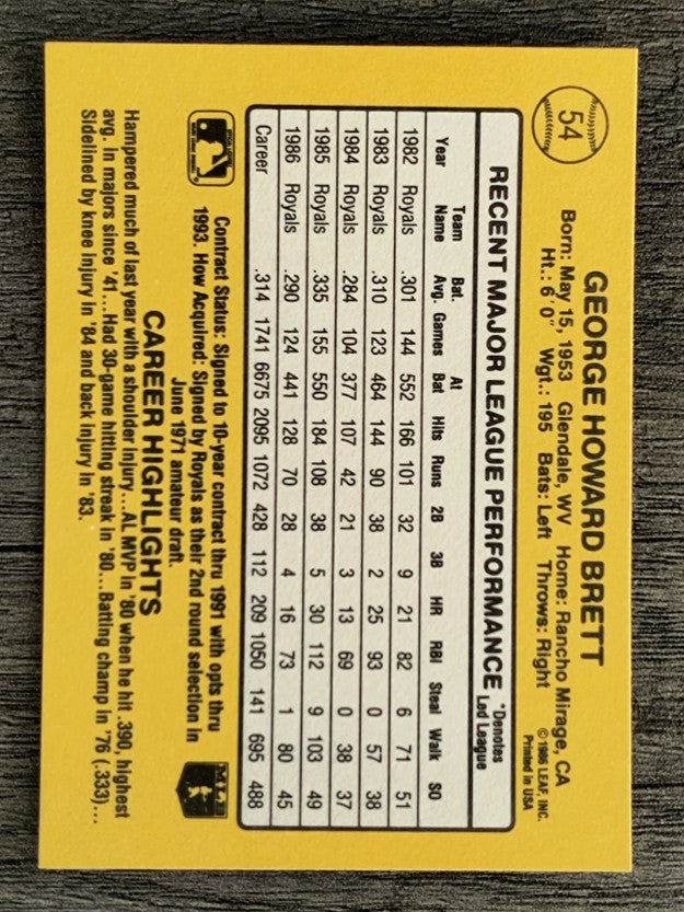 1987 Donruss #54 George Brett