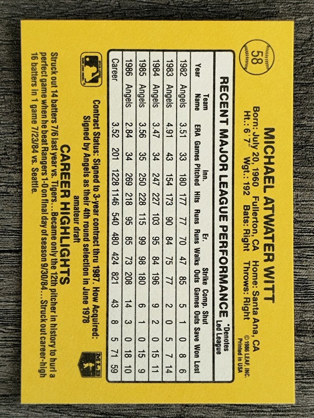 1987 Donruss #58 Mike Witt