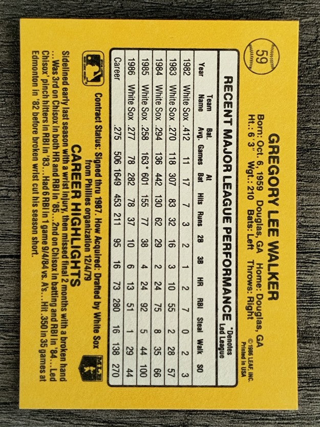 1987 Donruss #59 Greg Walker