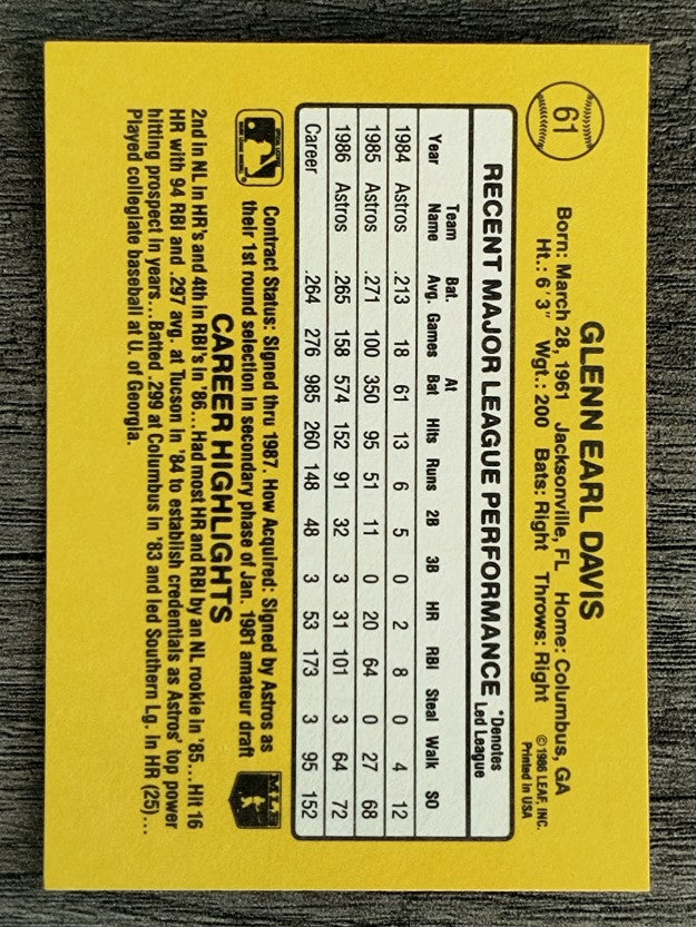 1987 Donruss #61 Glenn Davis