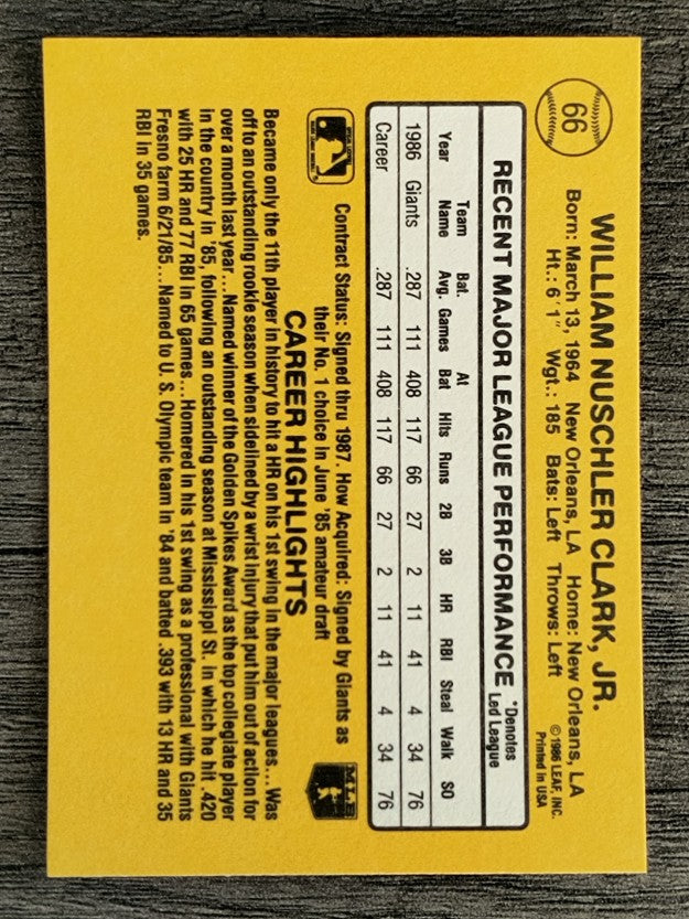 1987 Donruss #66 Will Clark RC