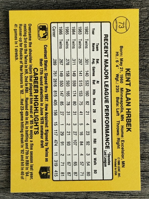 1987 Donruss #73 Kent Hrbek