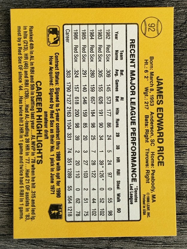 1987 Donruss #92 Jim Rice