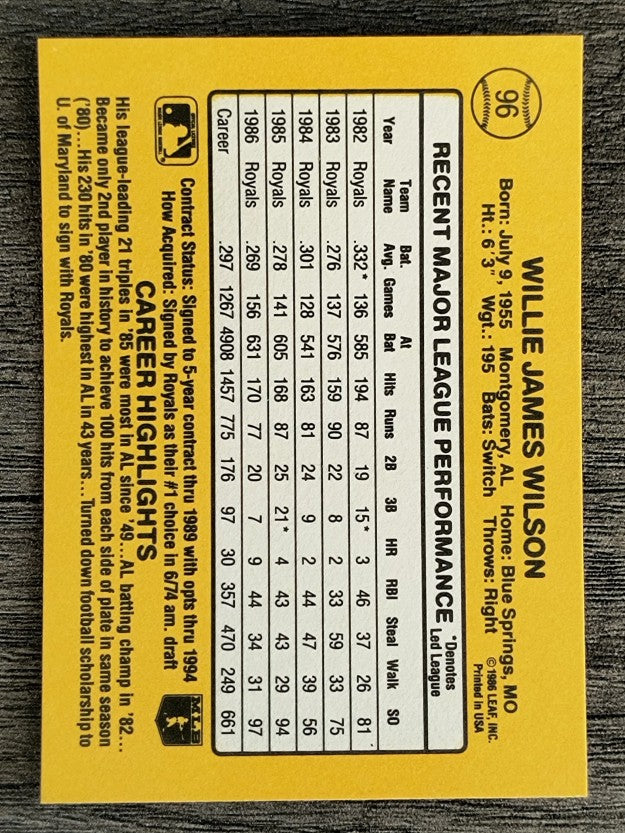 1987 Donruss #96 Willie Wilson