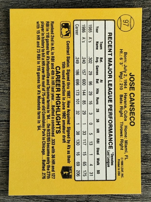 1987 Donruss #97 Jose Canseco