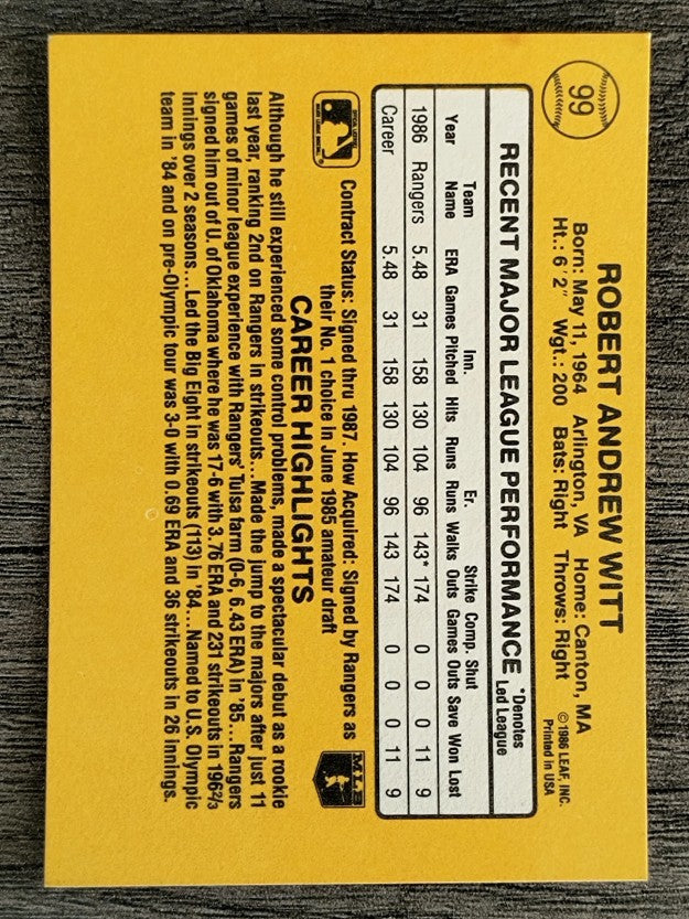 1987 Donruss #99 Bobby Witt RC