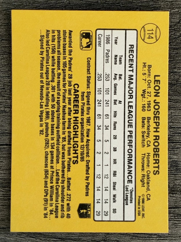 1987 Donruss #114 Bip Roberts RC