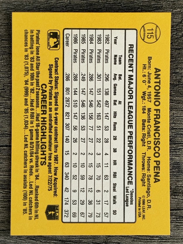 1987 Donruss #115 Tony Pena