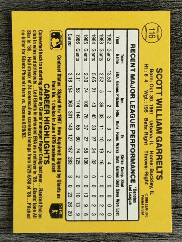 1987 Donruss #116 Scott Garrelts