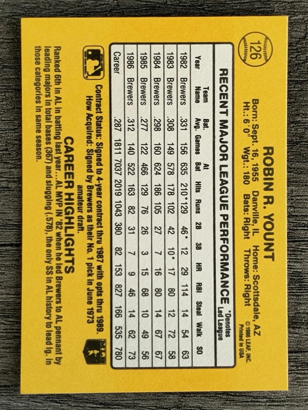 1987 Donruss #126 Robin Yount