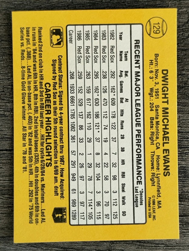 1987 Donruss #129 Dwight Evans