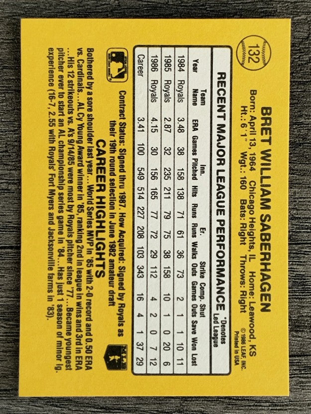 1987 Donruss #132 Bret Saberhagen