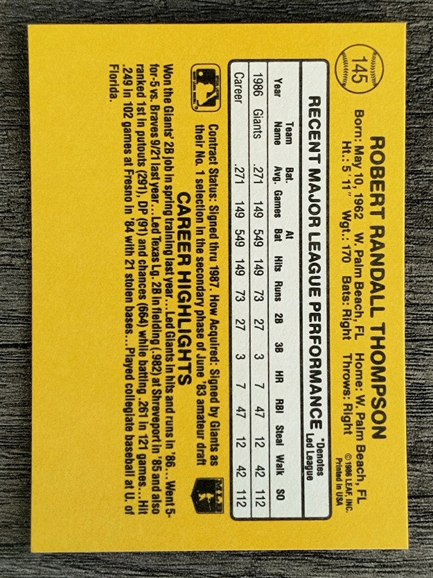 1987 Donruss #145 Robby Thompson RC