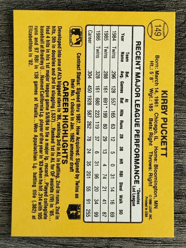 1987 Donruss #149 Kirby Puckett