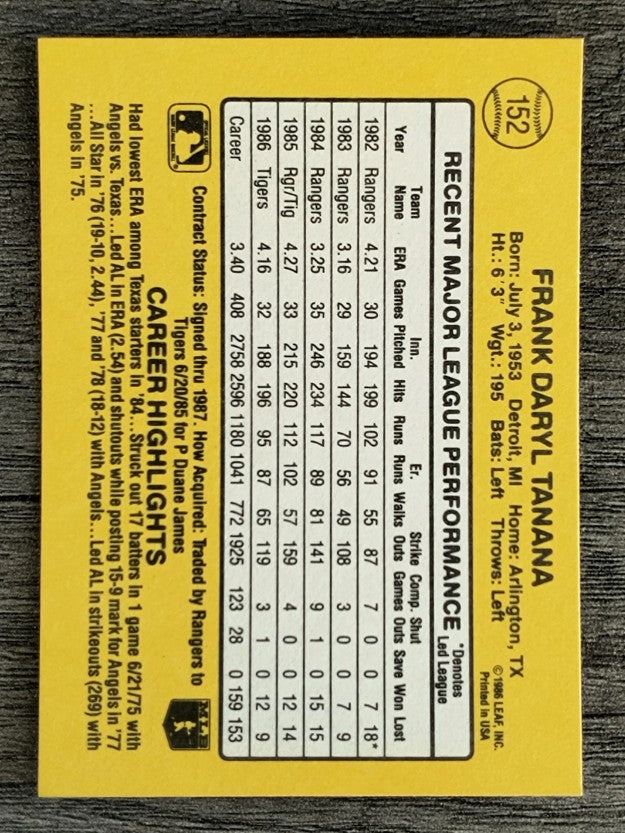 1987 Donruss #152 Frank Tanana