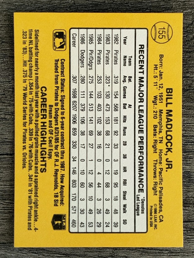 1987 Donruss #155 Bill Madlock