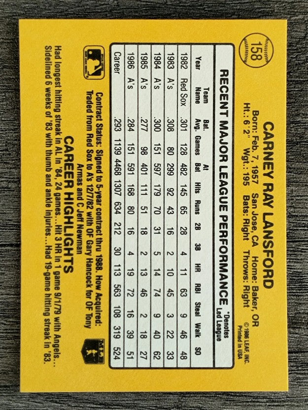 1987 Donruss #158 Carney Lansford