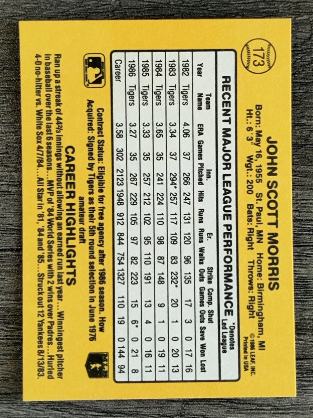 1987 Donruss #173 Jack Morris