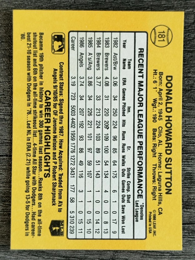 1987 Donruss #181 Don Sutton