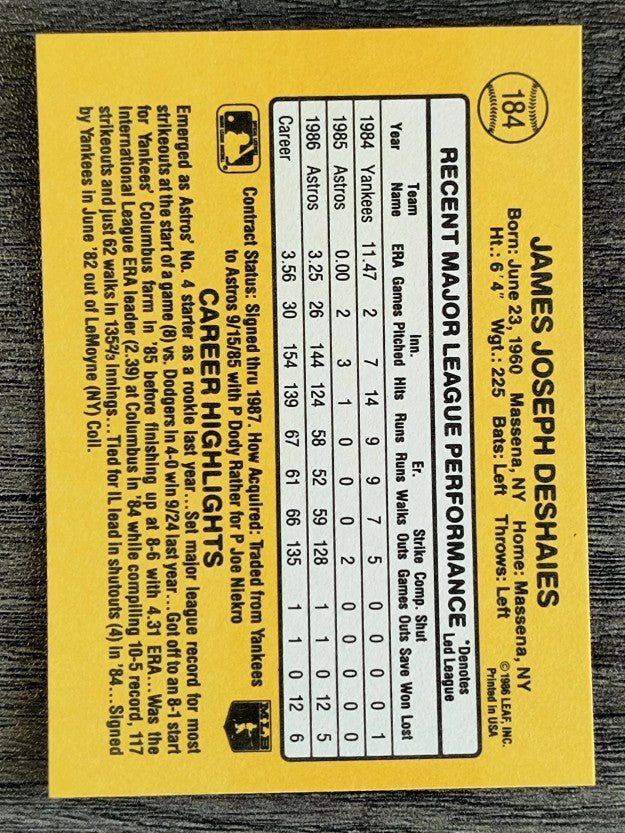 1987 Donruss #184 Jim Deshaies RC