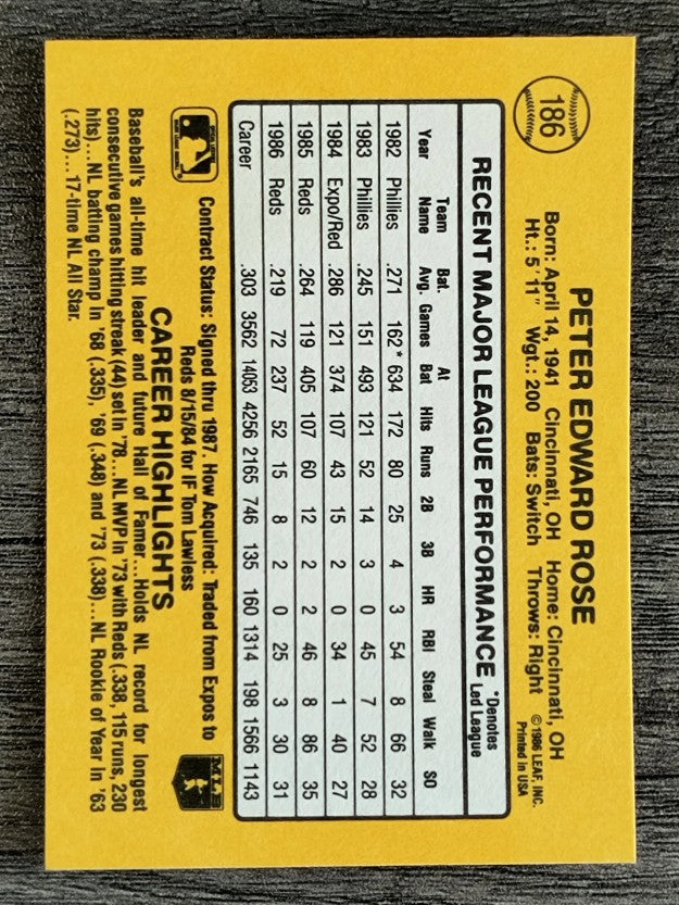 1987 Donruss #186 Pete Rose