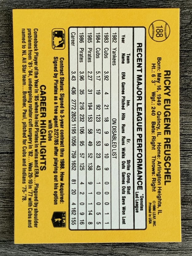 1987 Donruss #188 Rick Reuschel