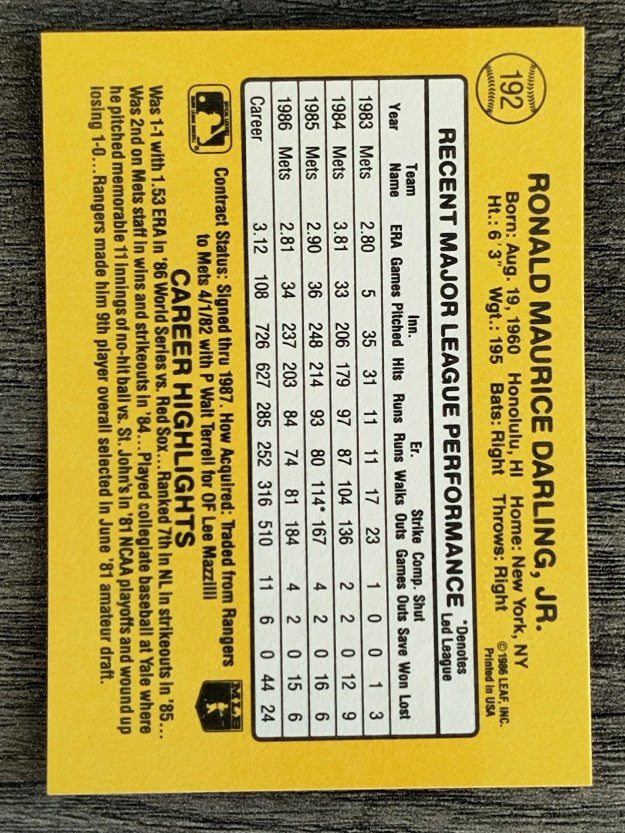 1987 Donruss #192 Ron Darling