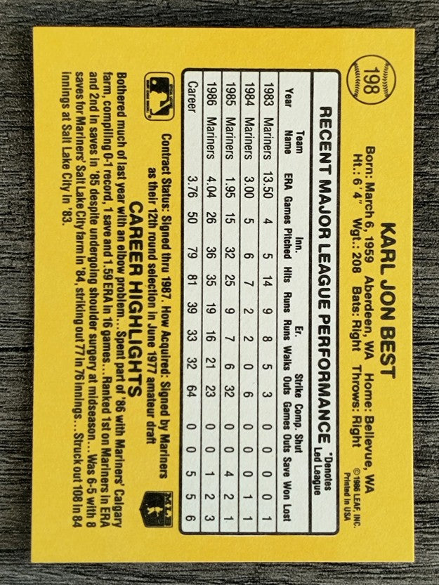 1987 Donruss #198 Karl Best