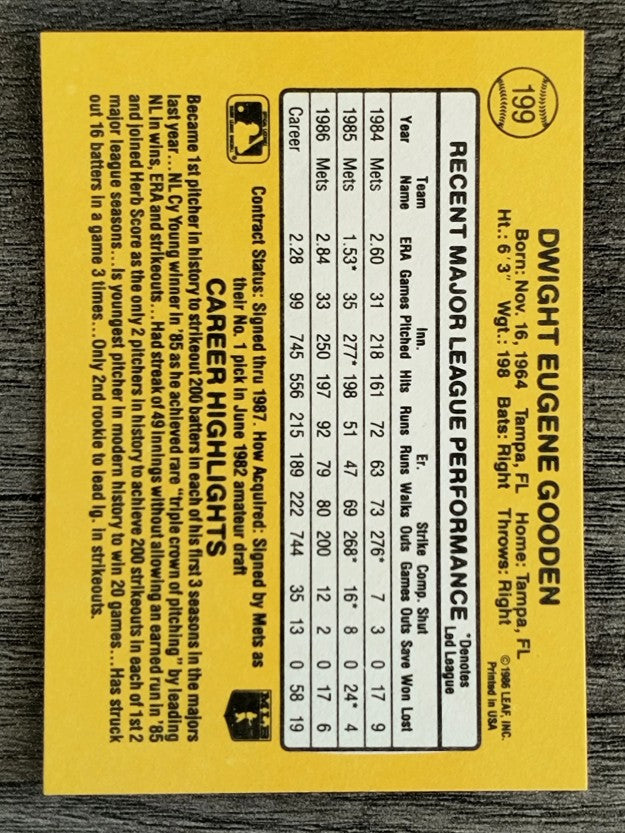 1987 Donruss #199 Dwight Gooden