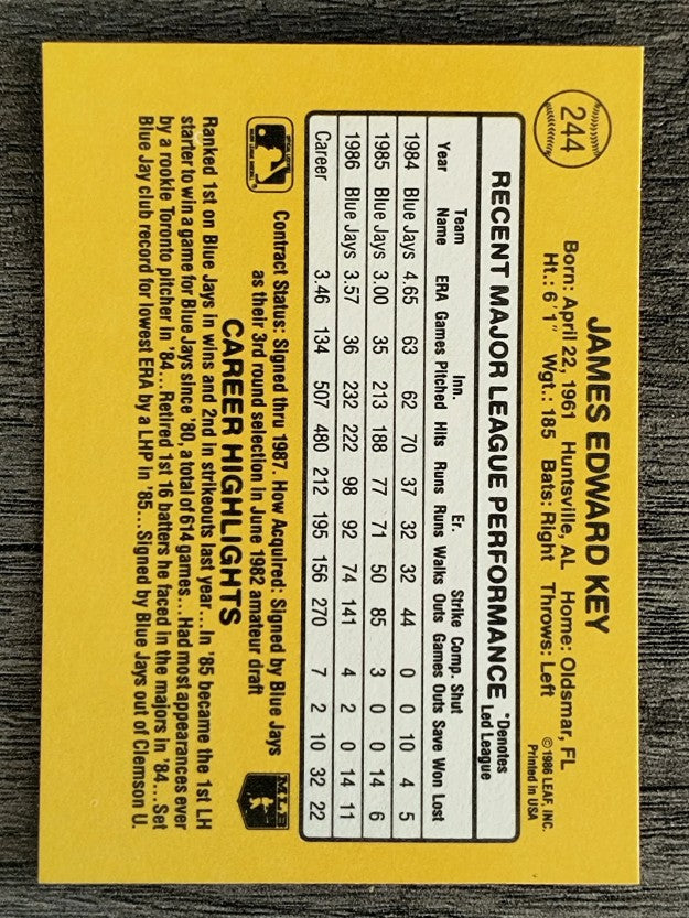 1987 Donruss #244 Jimmy Key