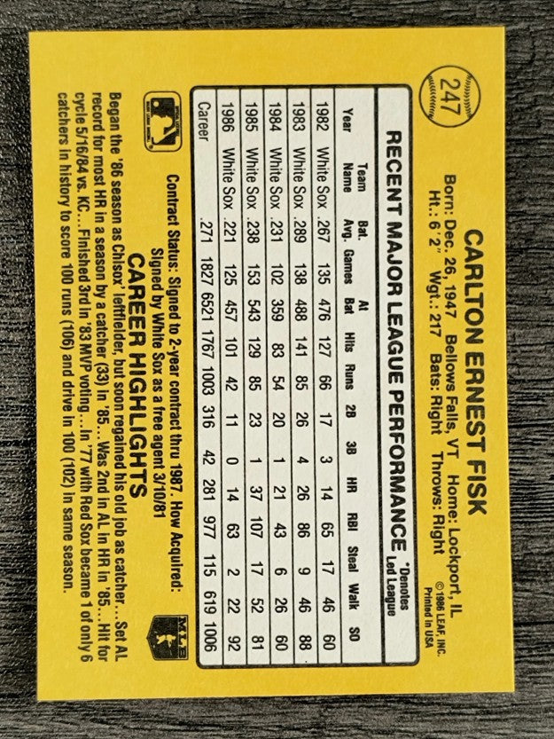 1987 Donruss #247 Carlton Fisk