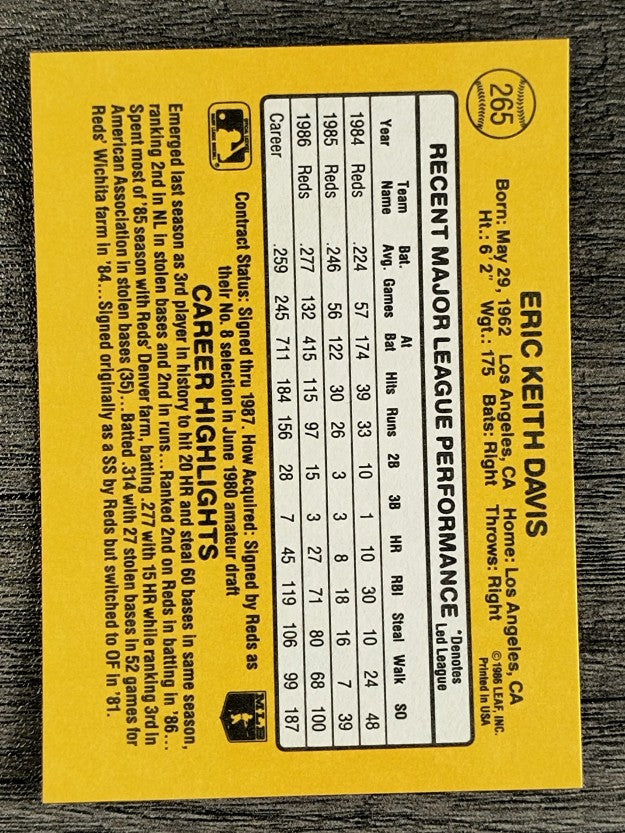 1987 Donruss #265 Eric Davis