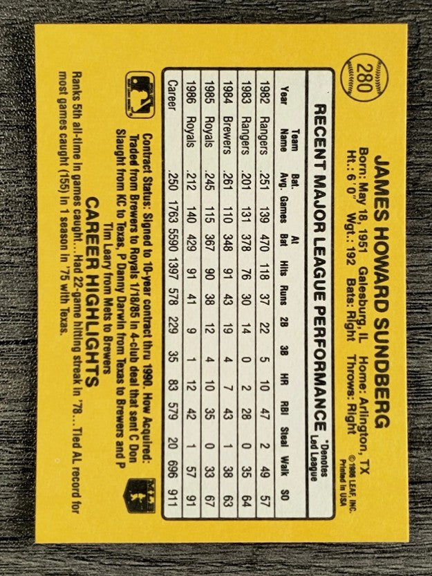 1987 Donruss #280 Jim Sundberg