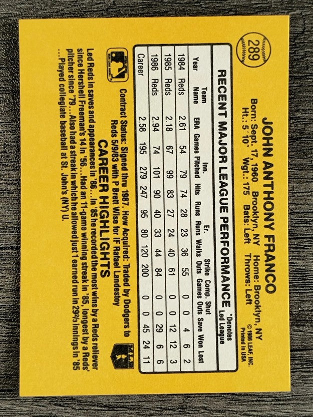 1987 Donruss #289 John Franco