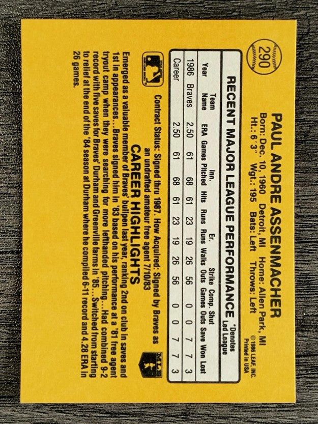 1987 Donruss #290 Paul Assenmacher