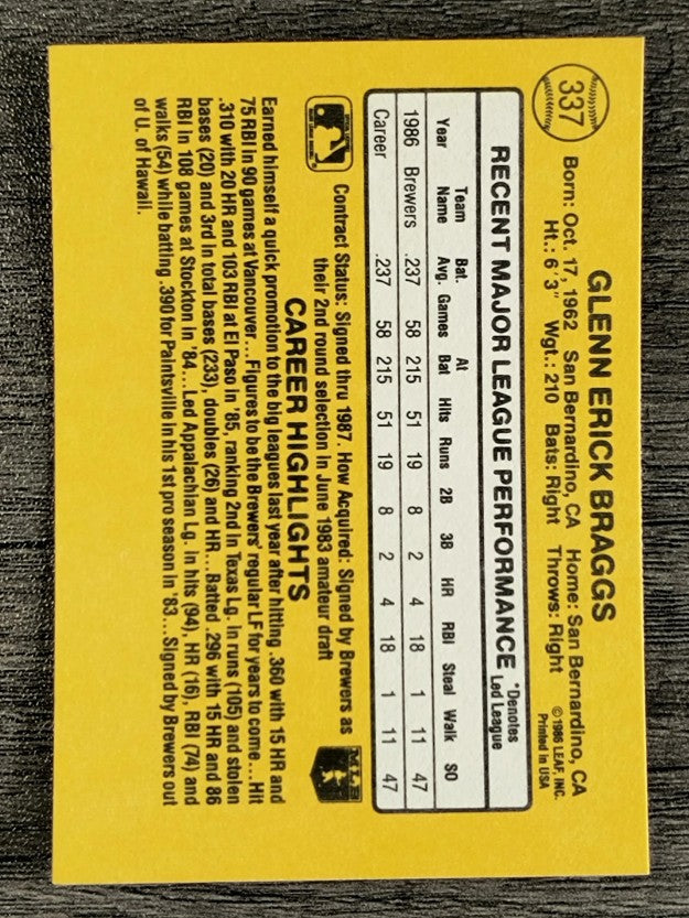 1987 Donruss #337 Glenn Braggs RC