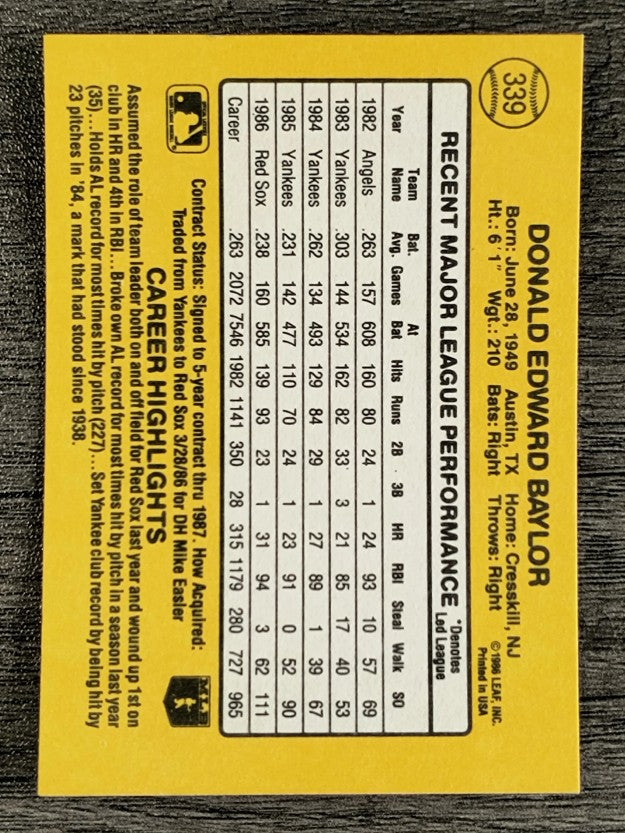 1987 Donruss #339 Don Baylor