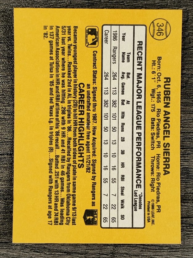 1987 Donruss #346 Ruben Sierra RC